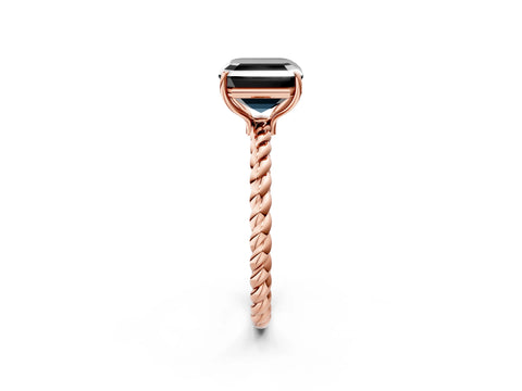 Rose gold Fancy Black Asscher Cut Solitaire Twisted Band 4-Prong Ring_14