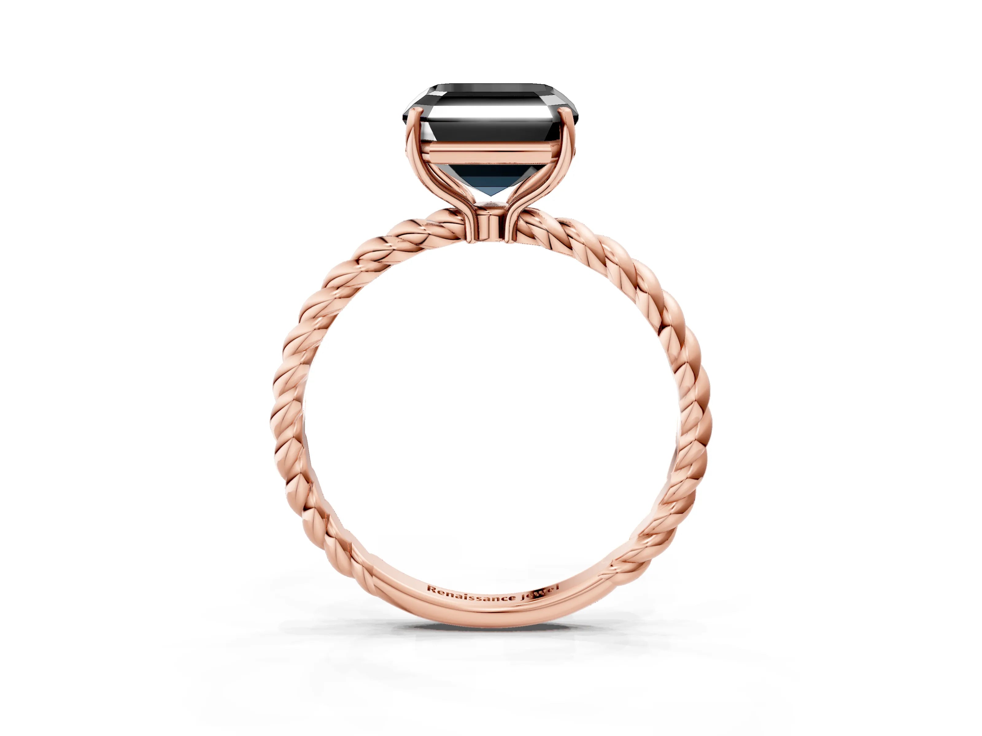 Rose gold Fancy Black Asscher Cut Solitaire Twisted Band 4-Prong Ring_15
