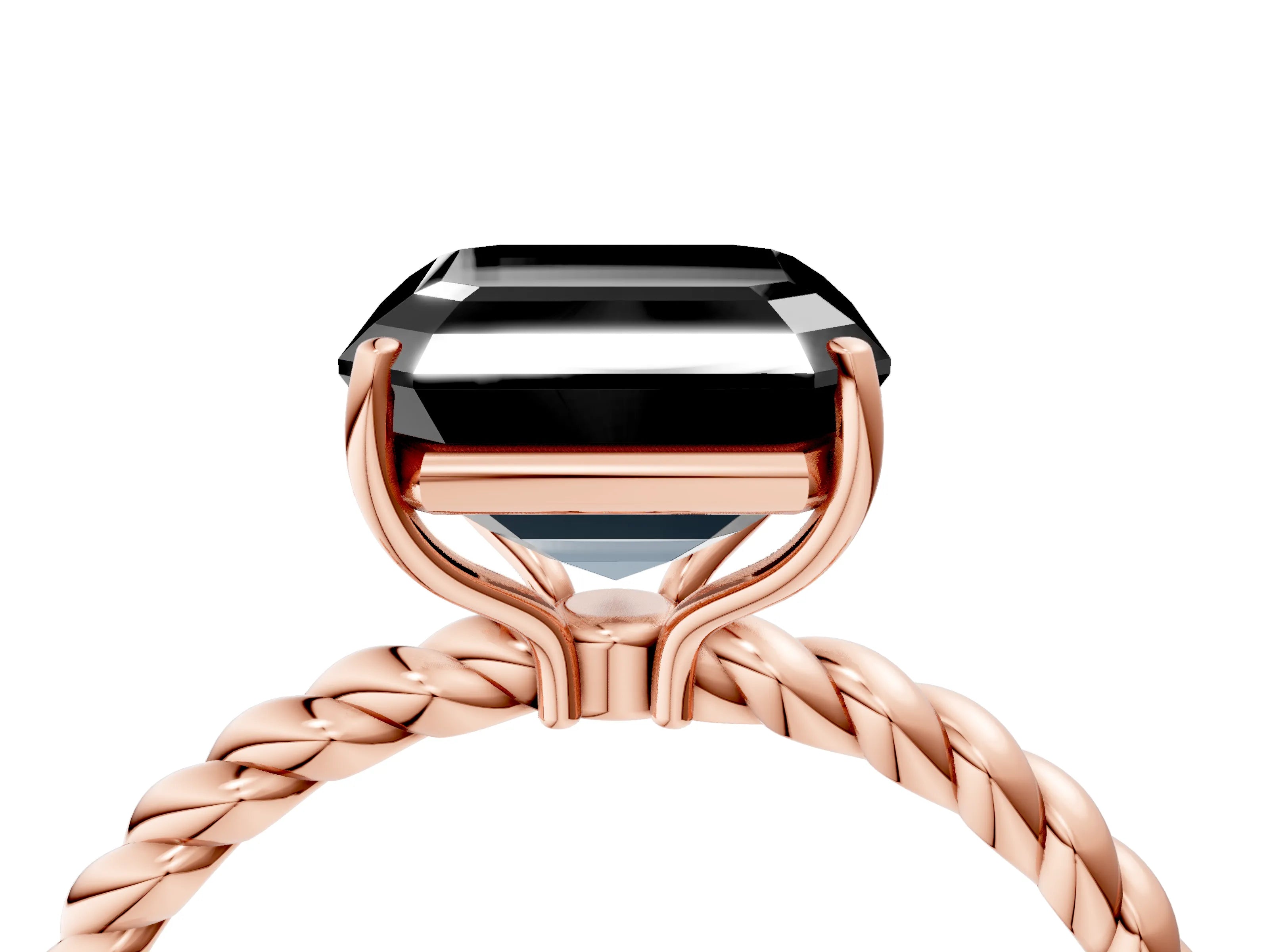 Rose gold Fancy Black Asscher Cut Solitaire Twisted Band 4-Prong Ring_16