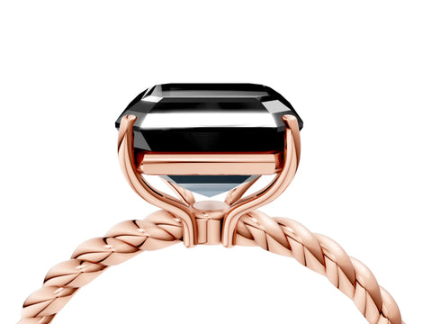 Rose gold Fancy Black Asscher Cut Solitaire Twisted Band 4-Prong Ring_16