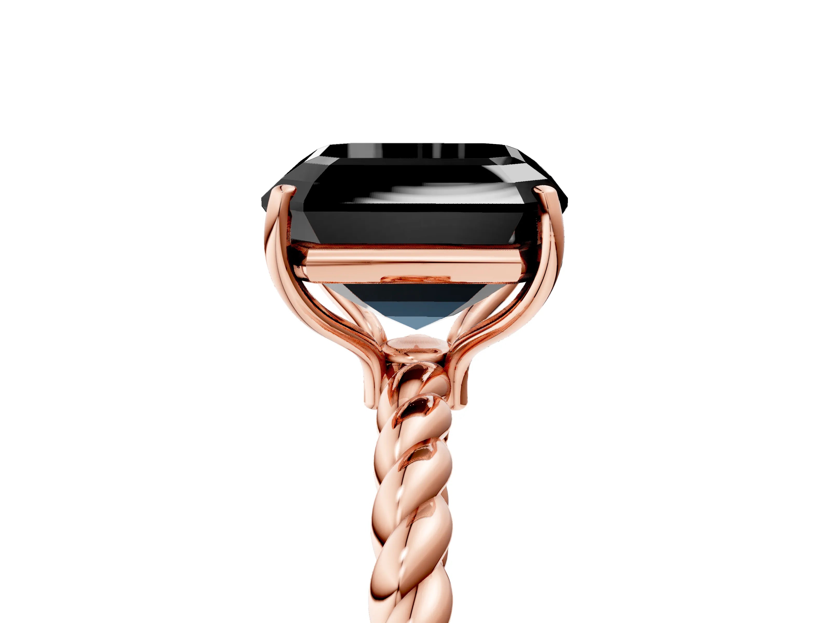 Rose gold Fancy Black Asscher Cut Solitaire Twisted Band 4-Prong Ring_17