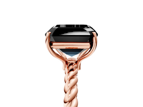 Rose gold Fancy Black Asscher Cut Solitaire Twisted Band 4-Prong Ring_17
