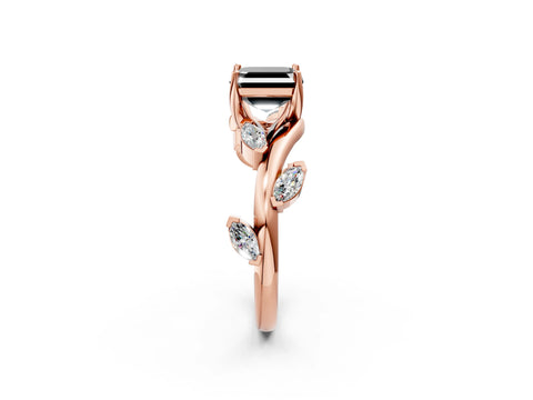 Rose gold Fancy Black Asscher Cut Solitaire Twisted Band Marquise Accent Prong Setting Ring_2