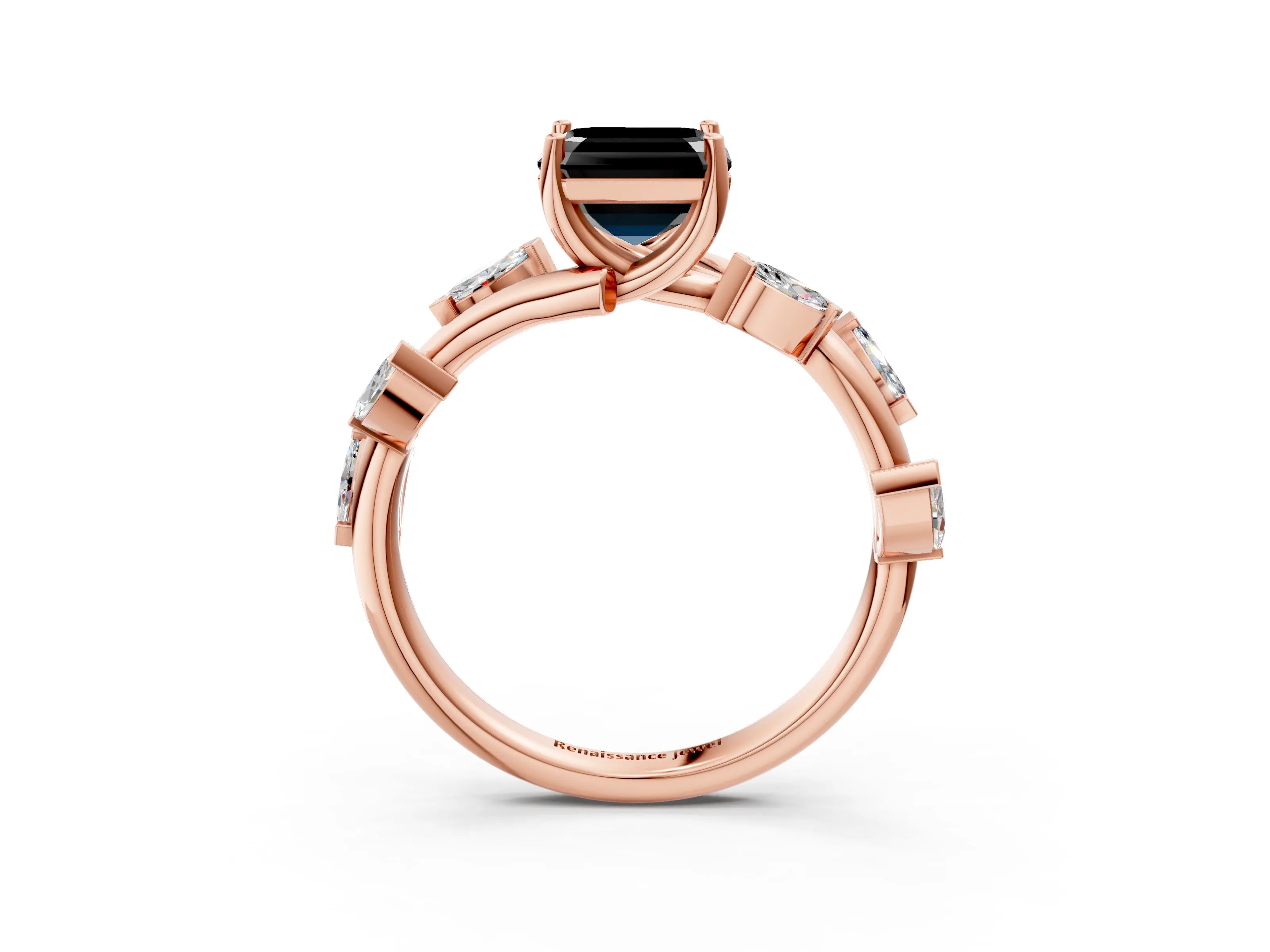 Rose gold Fancy Black Asscher Cut Solitaire Twisted Band Marquise Accent Prong Setting Ring_3