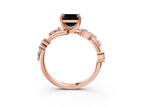 Rose gold Fancy Black Asscher Cut Solitaire Twisted Band Marquise Accent Prong Setting Ring_3