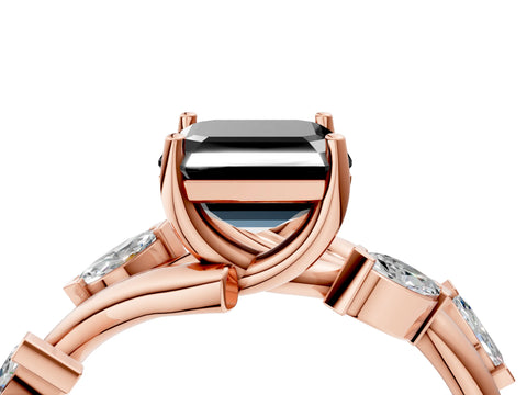Rose gold Fancy Black Asscher Cut Solitaire Twisted Band Marquise Accent Prong Setting Ring_4