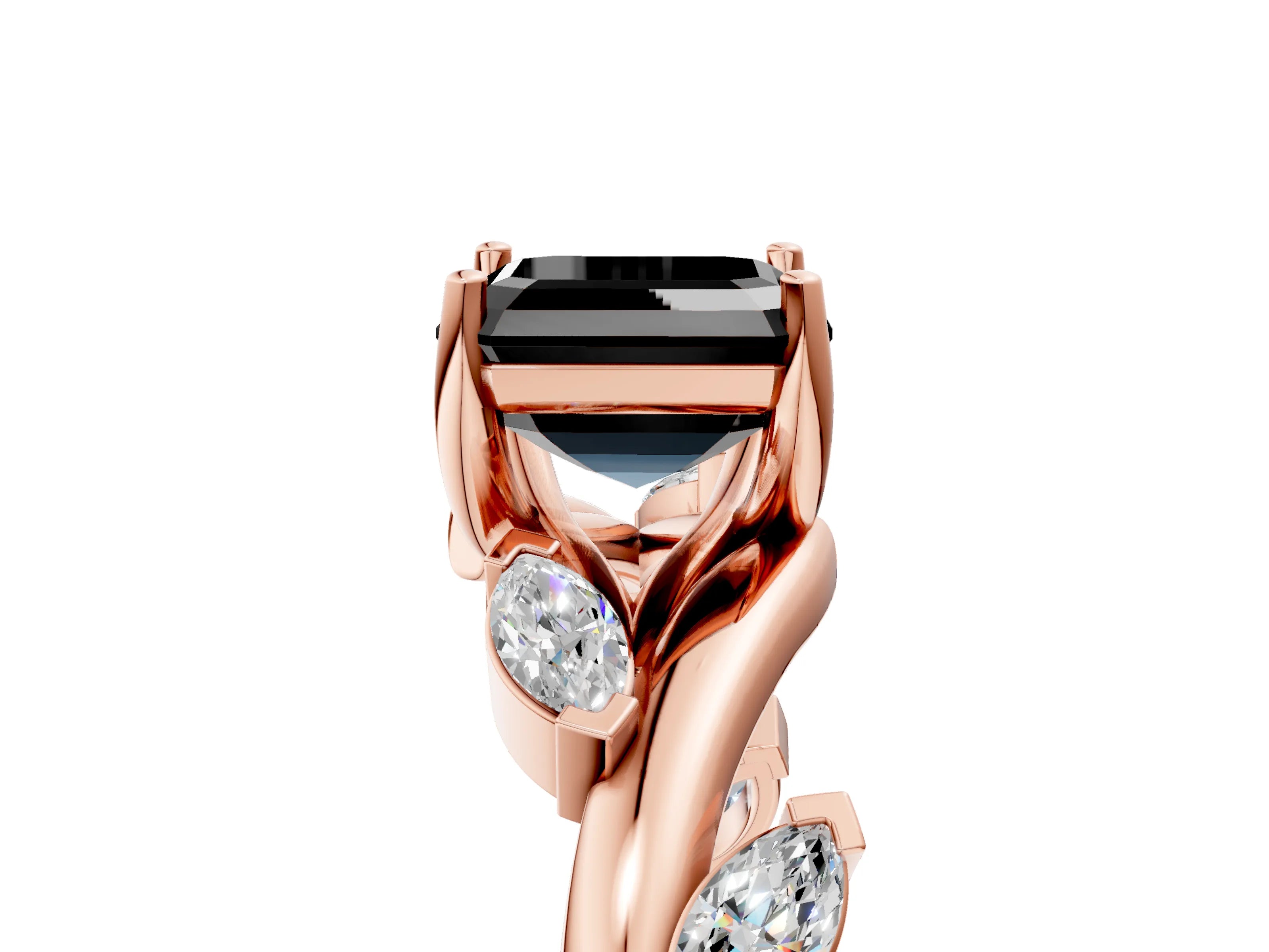 Rose gold Fancy Black Asscher Cut Solitaire Twisted Band Marquise Accent Prong Setting Ring_5