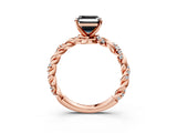 Rose gold Fancy Black Asscher Cut Solitaire Twisted Band with Pavé Accents and Four-Prong Setting_3