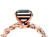 Rose gold Fancy Black Asscher Cut Solitaire Twisted Band with Pavé Accents and Four-Prong Setting_4