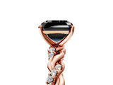 Rose gold Fancy Black Asscher Cut Solitaire Twisted Band with Pavé Accents and Four-Prong Setting_5