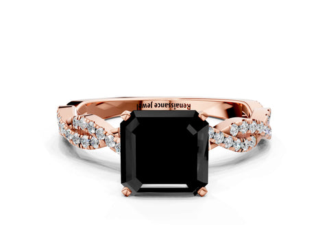 Rose gold Fancy Black Asscher Cut Solitaire Twisted Pave Band with Four-Prong Setting_3