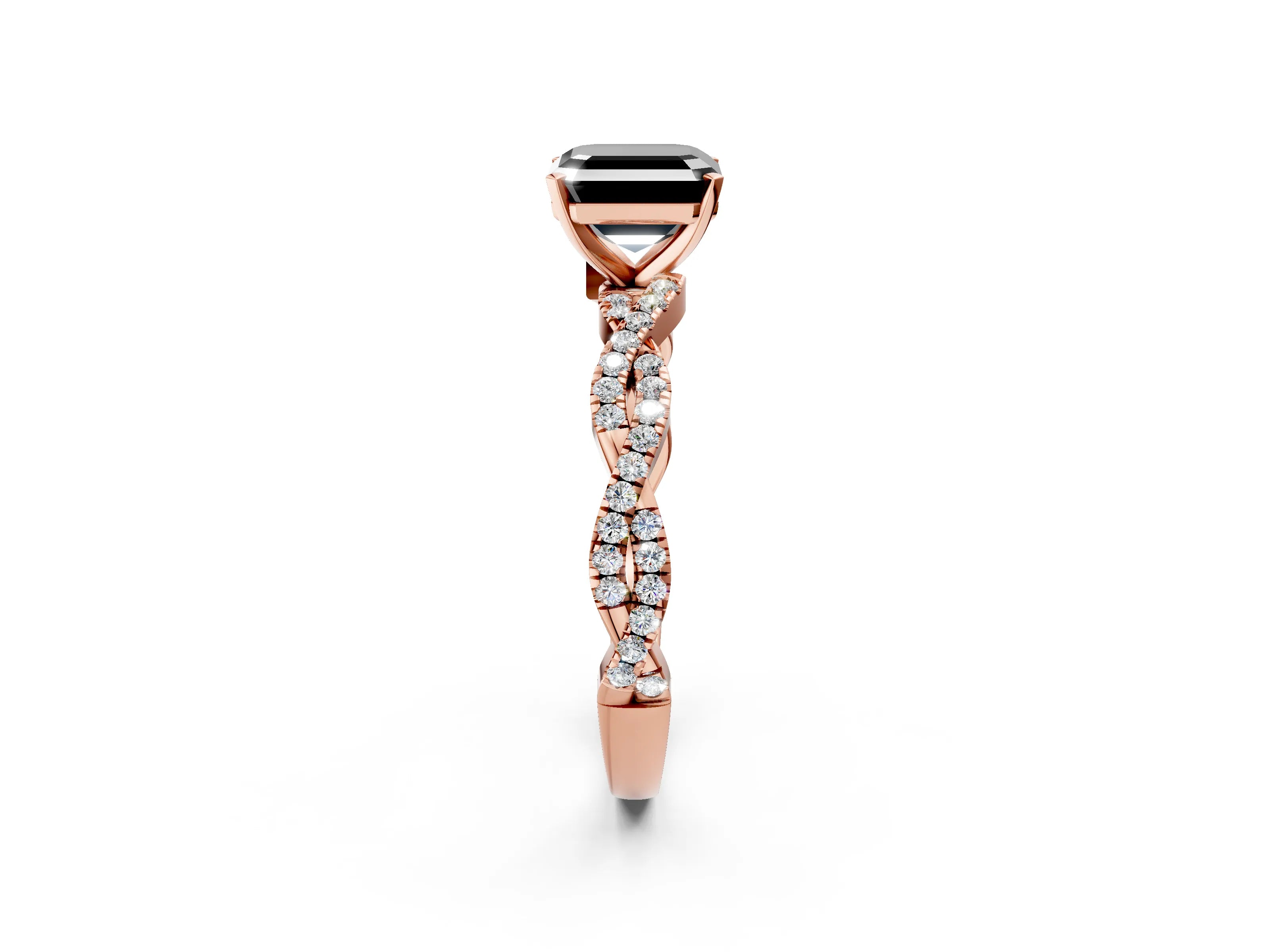 Rose gold Fancy Black Asscher Cut Solitaire Twisted Pave Band with Four-Prong Setting_5