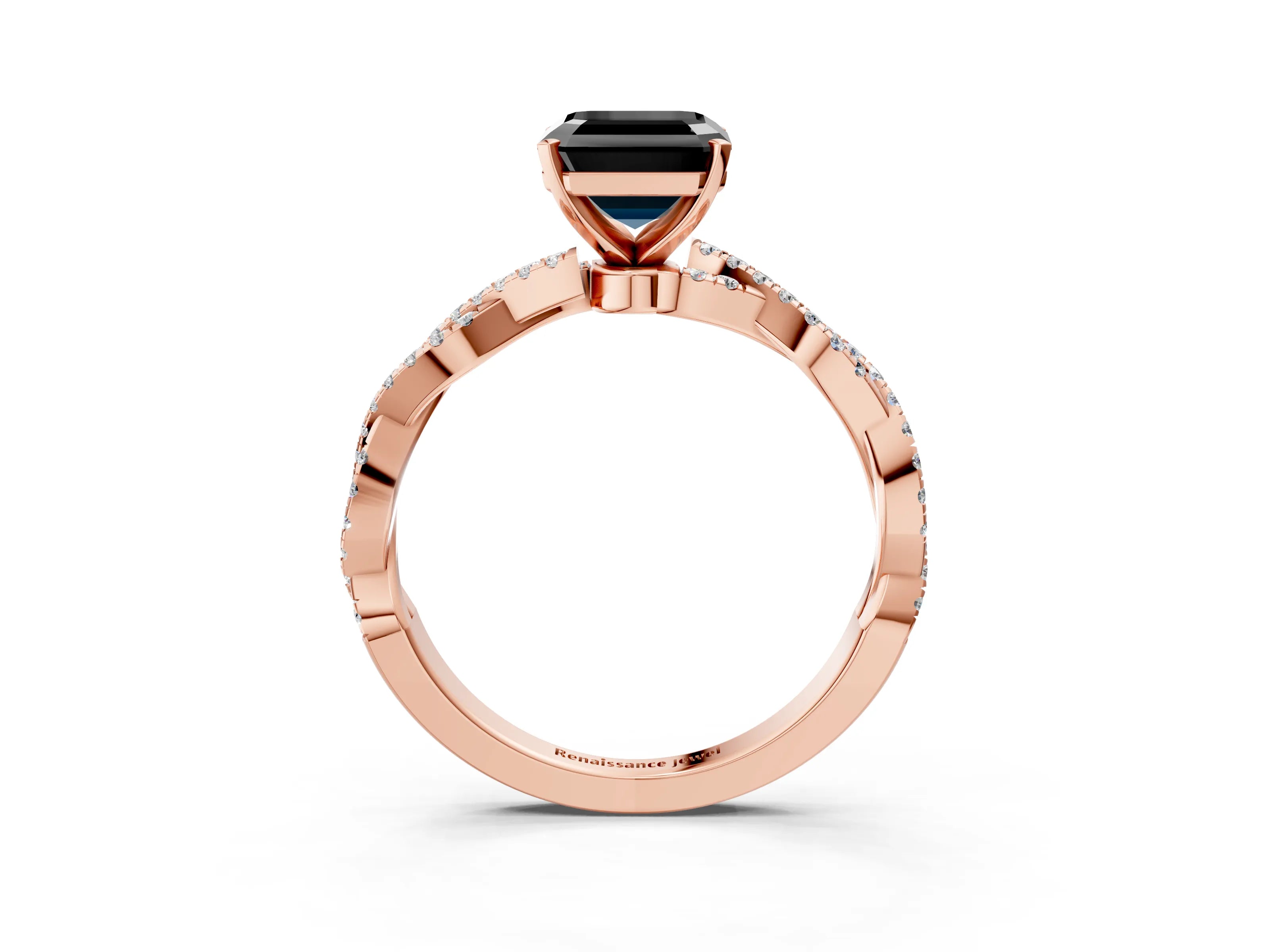 Rose gold Fancy Black Asscher Cut Solitaire Twisted Pave Band with Four-Prong Setting_6