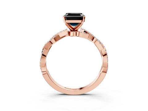 Rose gold Fancy Black Asscher Cut Solitaire Twisted Pave Band with Four-Prong Setting_6