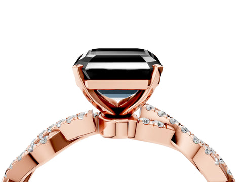 Rose gold Fancy Black Asscher Cut Solitaire Twisted Pave Band with Four-Prong Setting_7