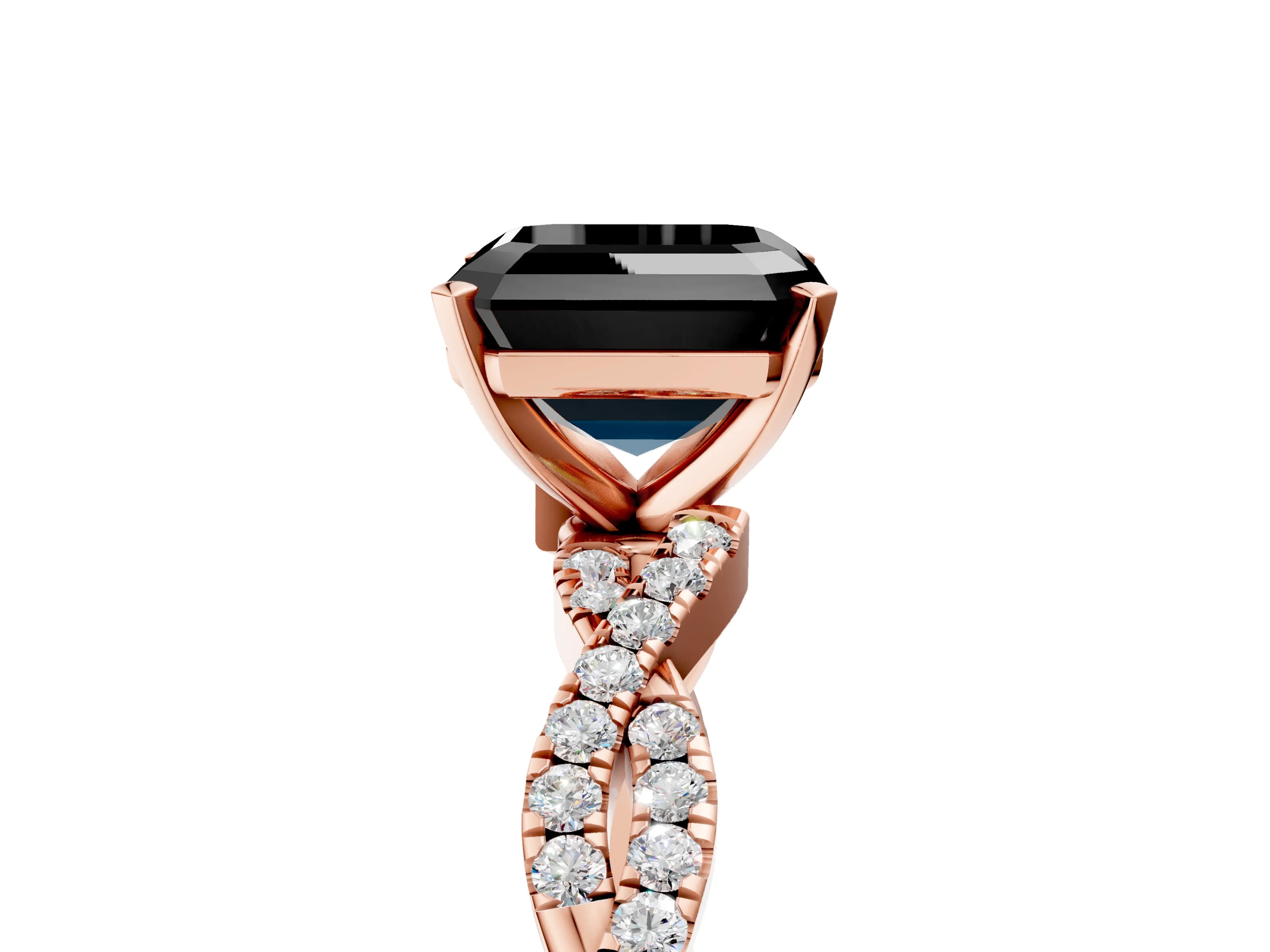 Rose gold Fancy Black Asscher Cut Solitaire Twisted Pave Band with Four-Prong Setting_8