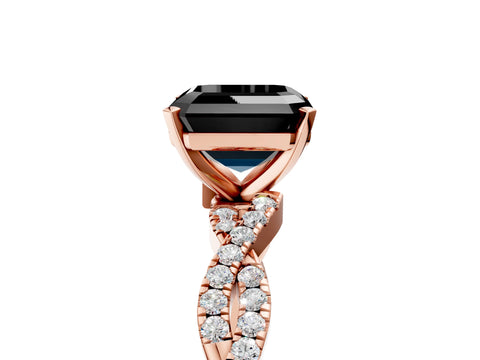 Rose gold Fancy Black Asscher Cut Solitaire Twisted Pave Band with Four-Prong Setting_8