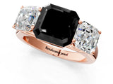 Rose gold Fancy Black Asscher Cut Three-Stone Diamond Ring with Prong Setting on a Classic Band_13