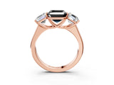 Rose gold Fancy Black Asscher Cut Three-Stone Diamond Ring with Prong Setting on a Classic Band_15