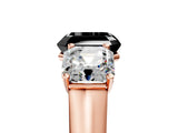 Rose gold Fancy Black Asscher Cut Three-Stone Diamond Ring with Prong Setting on a Classic Band_17
