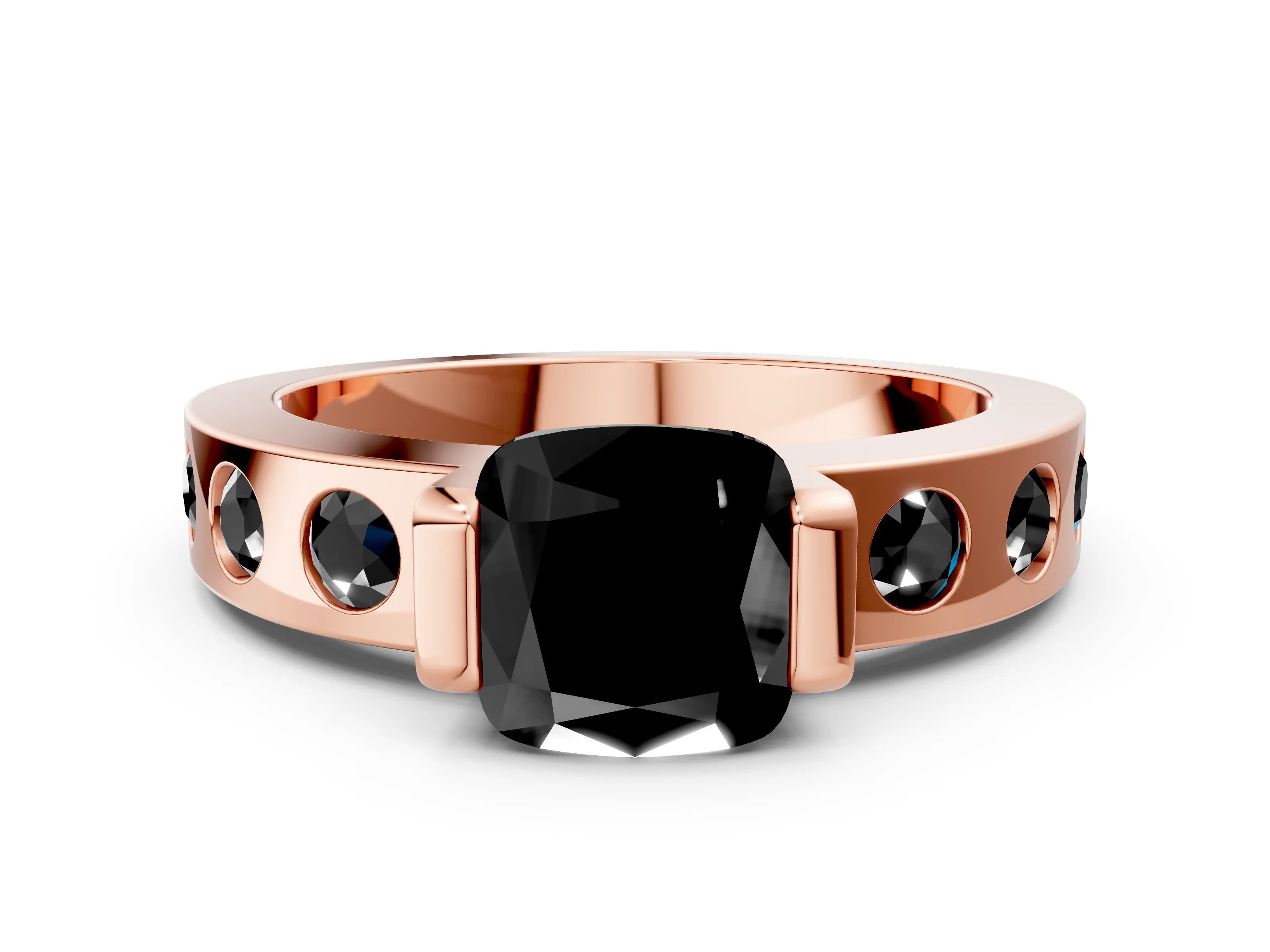 Rose gold Fancy Black Cushion Cut Brilliant Channel-Set Diamond Ring with Bezel Prong Setting