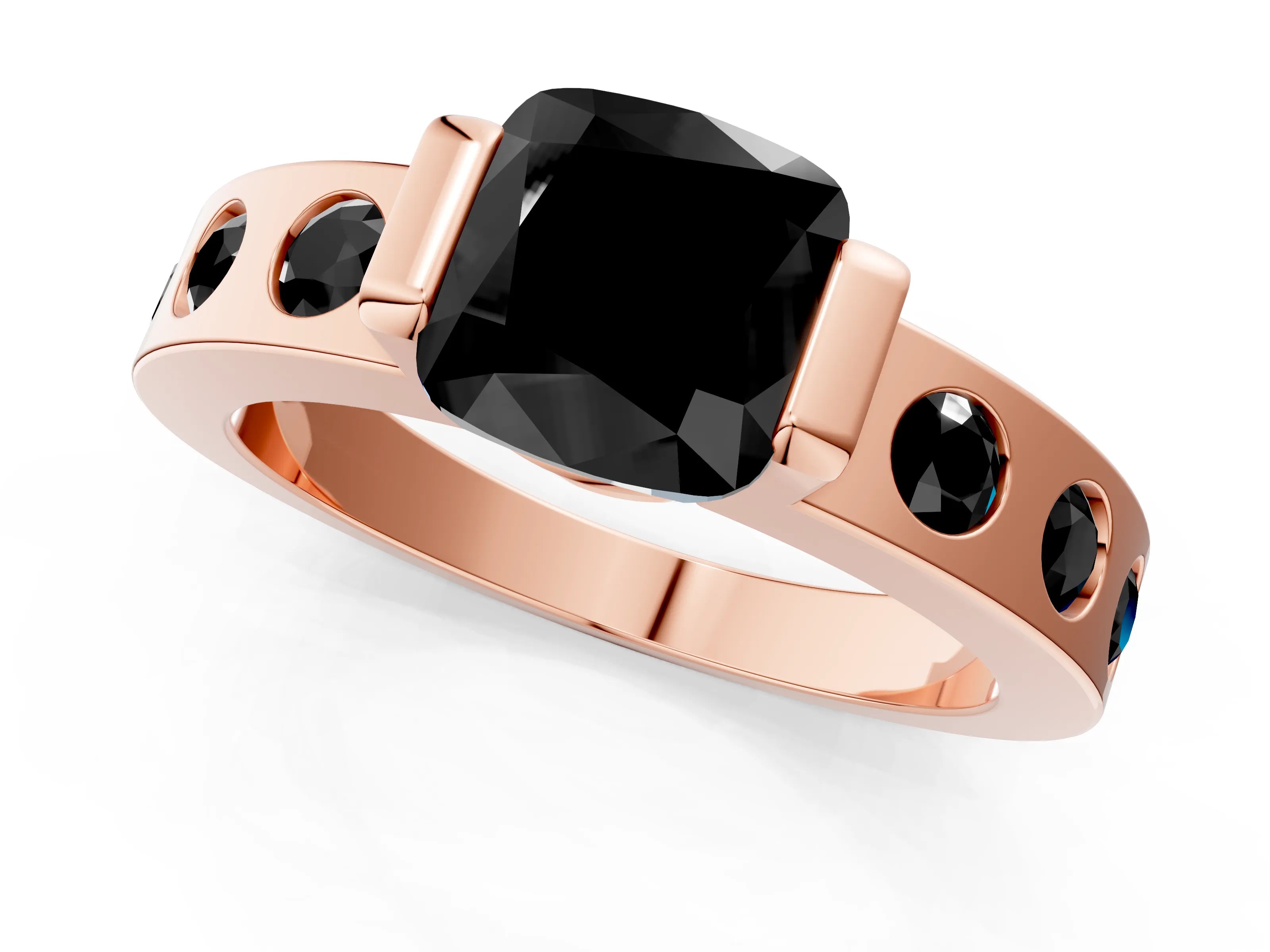 Rose gold Fancy Black Cushion Cut Brilliant Channel-Set Diamond Ring with Bezel Prong Setting_1