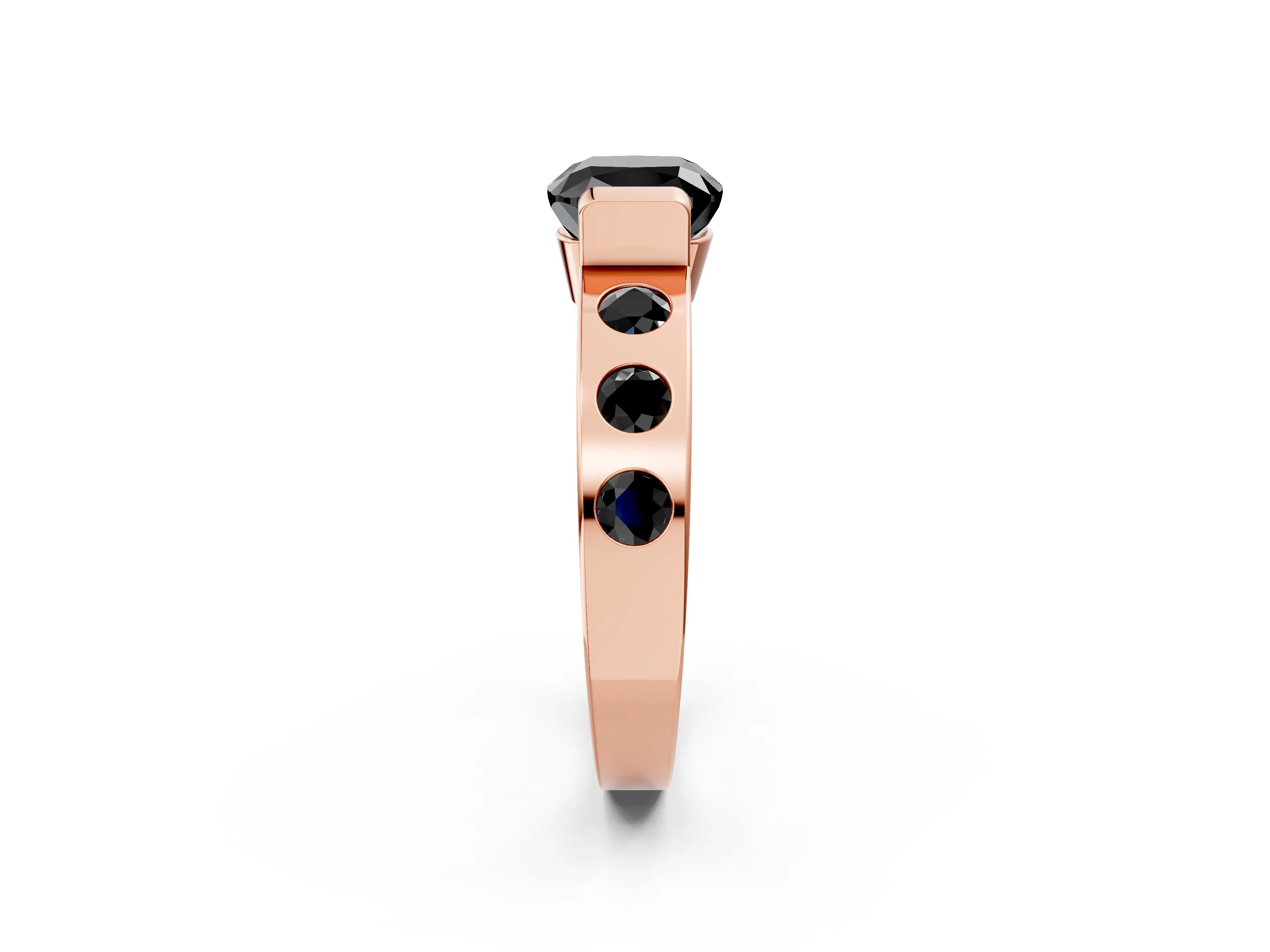 Rose gold Fancy Black Cushion Cut Brilliant Channel-Set Diamond Ring with Bezel Prong Setting_2