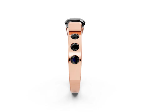 Rose gold Fancy Black Cushion Cut Brilliant Channel-Set Diamond Ring with Bezel Prong Setting_2