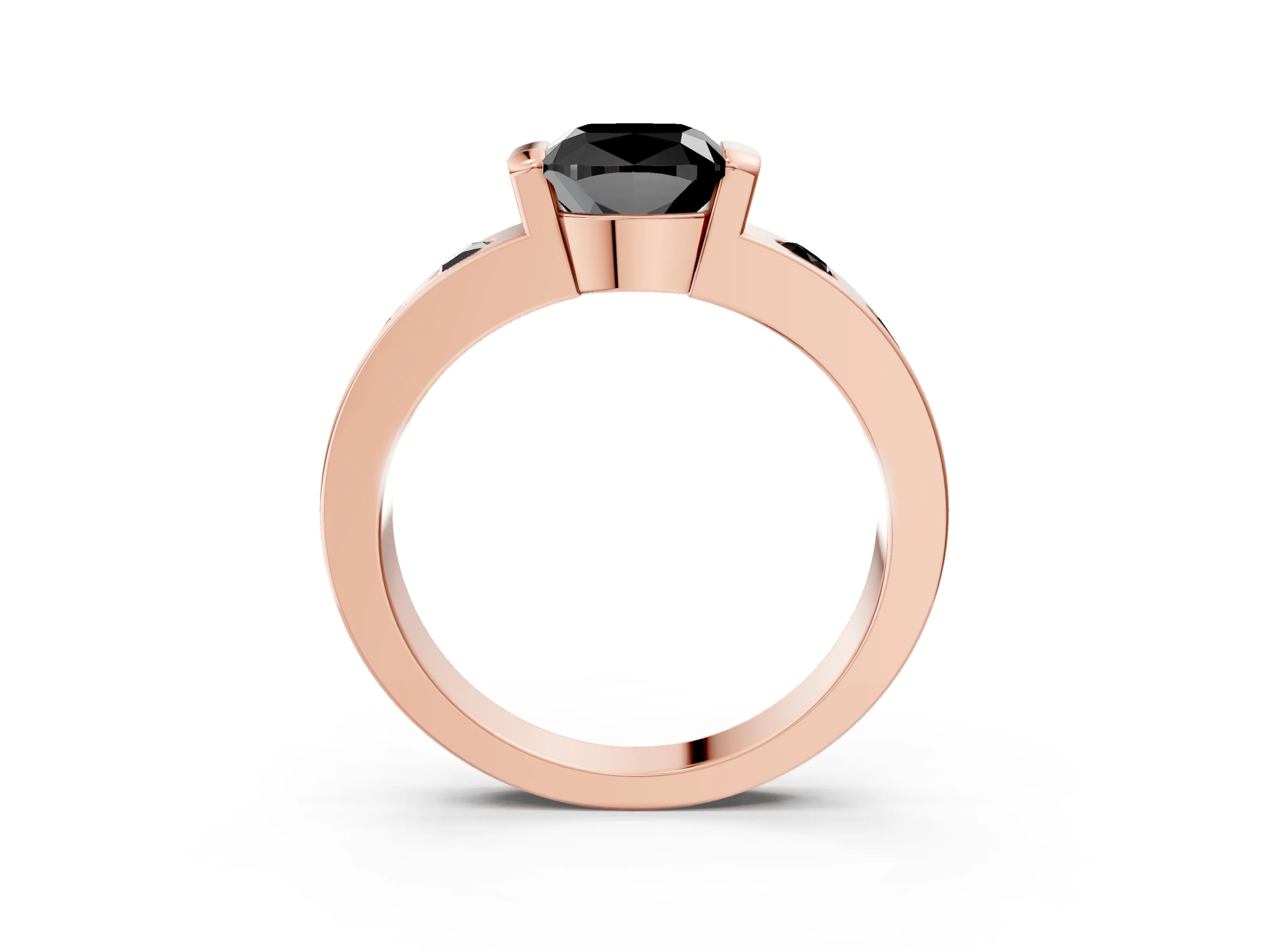 Rose gold Fancy Black Cushion Cut Brilliant Channel-Set Diamond Ring with Bezel Prong Setting_3