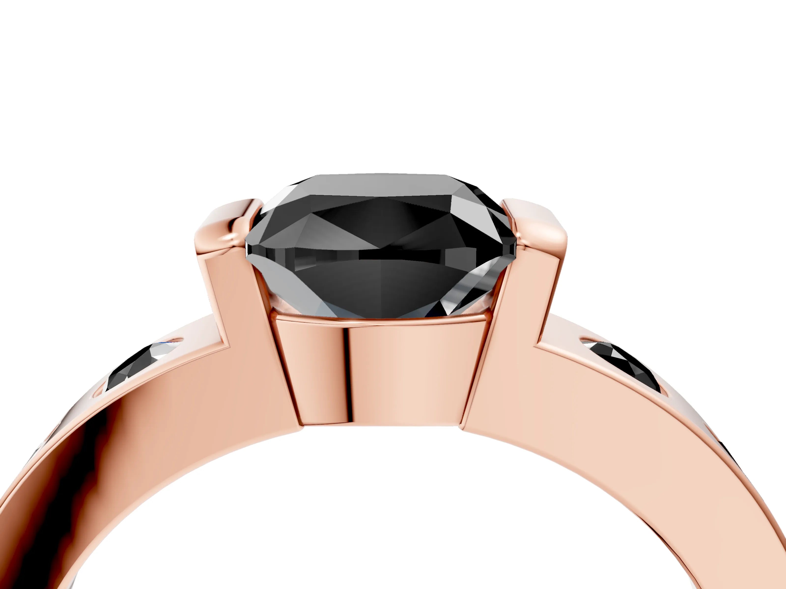 Rose gold Fancy Black Cushion Cut Brilliant Channel-Set Diamond Ring with Bezel Prong Setting_4