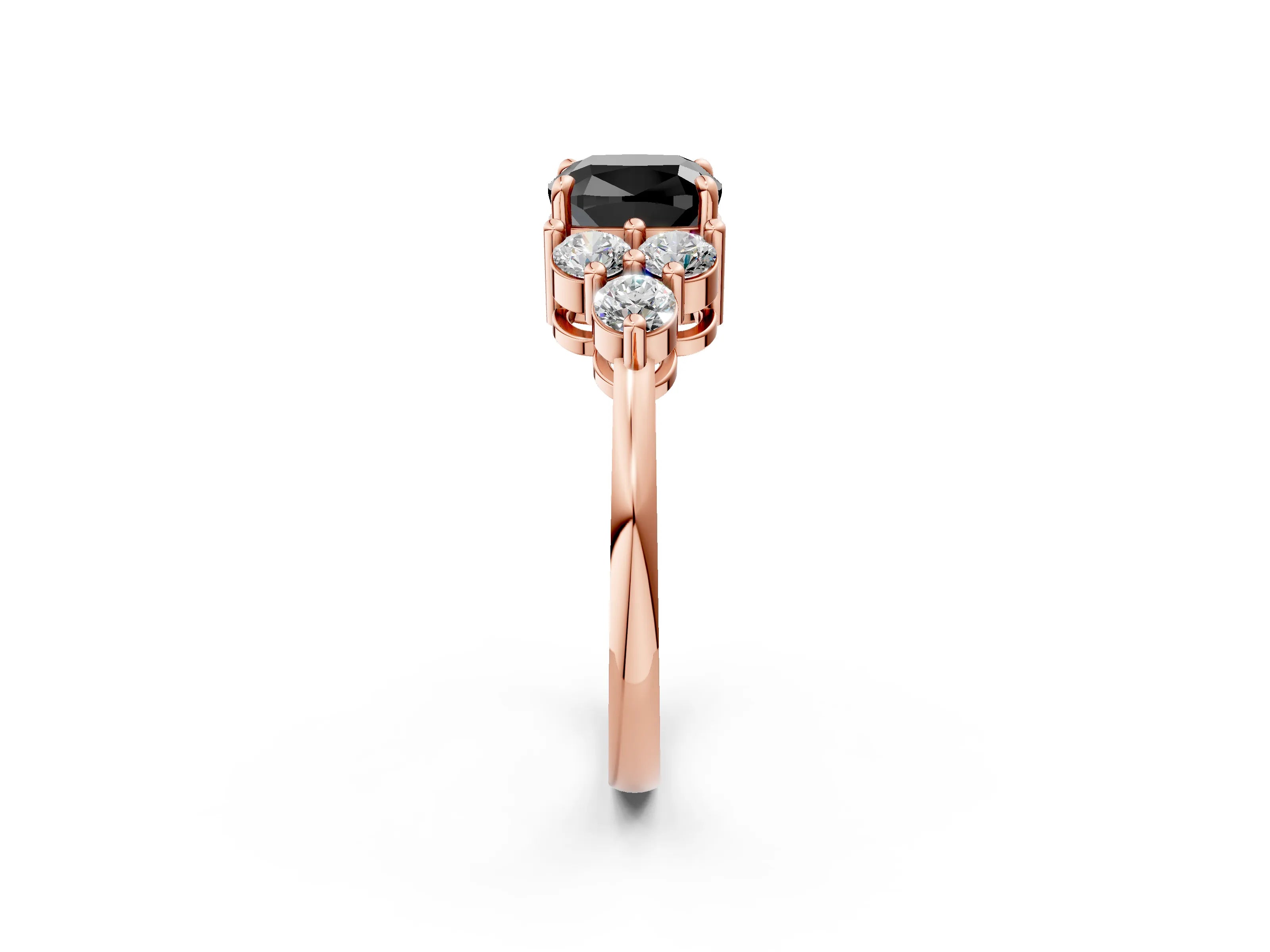 Rose gold Fancy Black Cushion Cut Brilliant Diamond Cluster Accent Solitaire Ring with Prong Setting_2