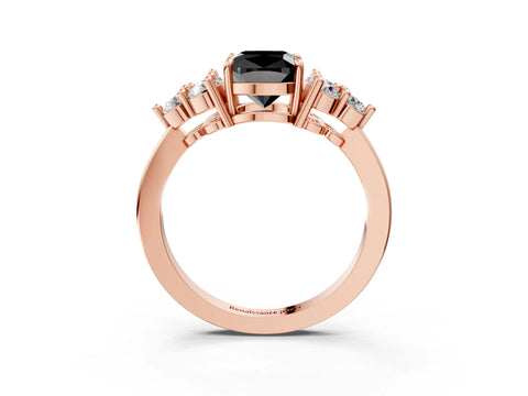 Rose gold Fancy Black Cushion Cut Brilliant Diamond Cluster Accent Solitaire Ring with Prong Setting_3