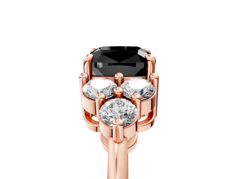 Rose gold Fancy Black Cushion Cut Brilliant Diamond Cluster Accent Solitaire Ring with Prong Setting_5