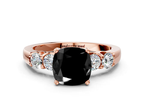 Rose gold Fancy Black Cushion Cut Brilliant Diamond Five-Stone Engagement Ring with Prong Setting on a Classic Band_3