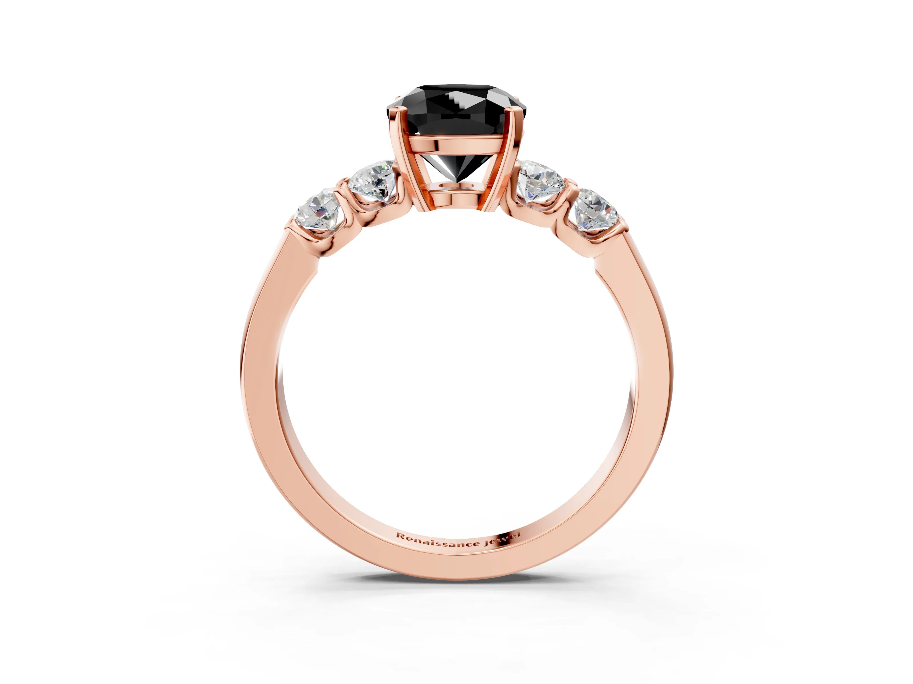 Rose gold Fancy Black Cushion Cut Brilliant Diamond Five-Stone Engagement Ring with Prong Setting on a Classic Band_6