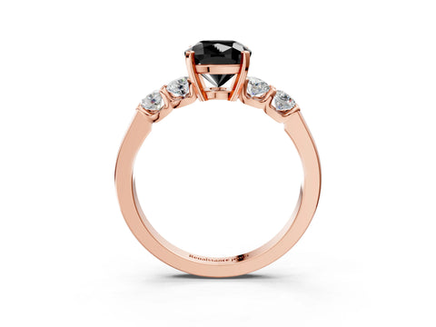 Rose gold Fancy Black Cushion Cut Brilliant Diamond Five-Stone Engagement Ring with Prong Setting on a Classic Band_6