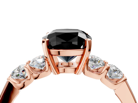 Rose gold Fancy Black Cushion Cut Brilliant Diamond Five-Stone Engagement Ring with Prong Setting on a Classic Band_7