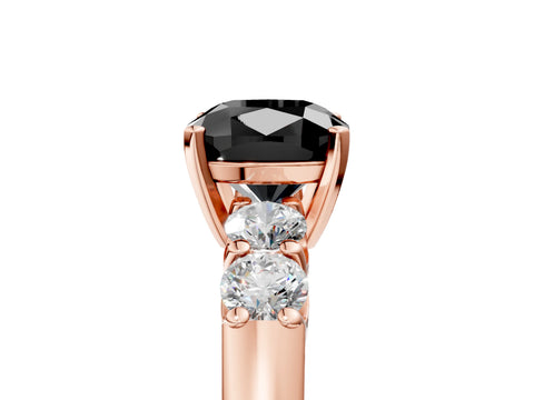 Rose gold Fancy Black Cushion Cut Brilliant Diamond Five-Stone Engagement Ring with Prong Setting on a Classic Band_8
