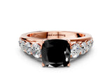 Rose gold Fancy Black Cushion Cut Brilliant Diamond Pavé Band with Six-Prong Setting