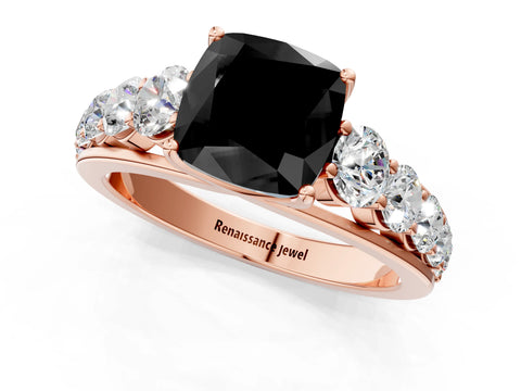 Rose gold Fancy Black Cushion Cut Brilliant Diamond Pavé Band with Six-Prong Setting_1