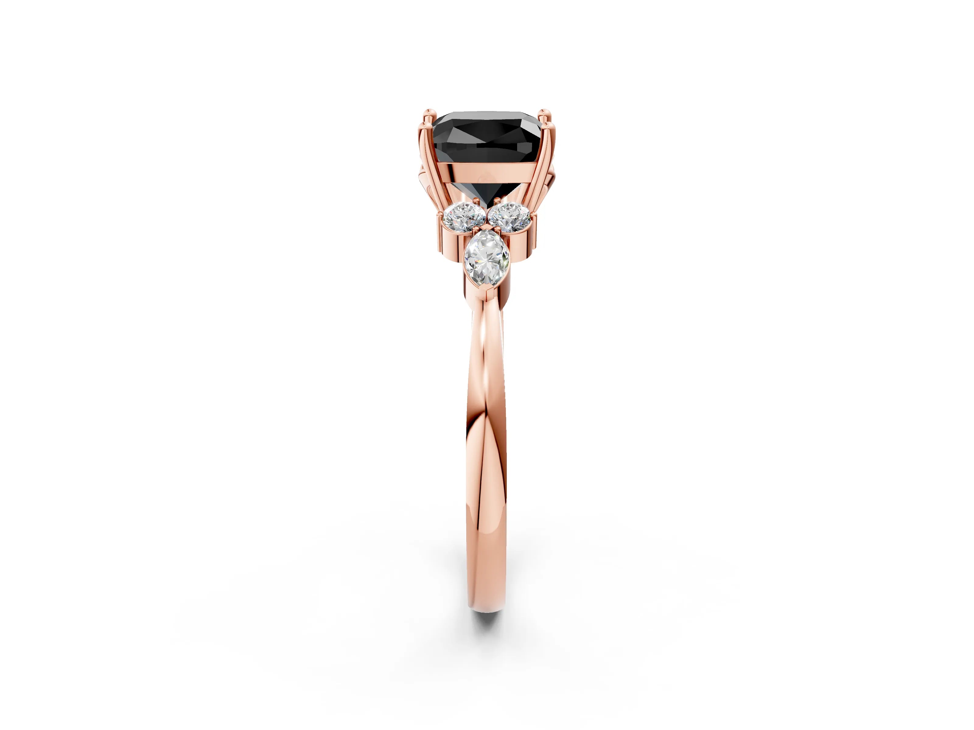 Rose gold Fancy Black Cushion Cut Brilliant Diamond Solitaire Ring with Pear Side Stones and Four-Prong Setting_5