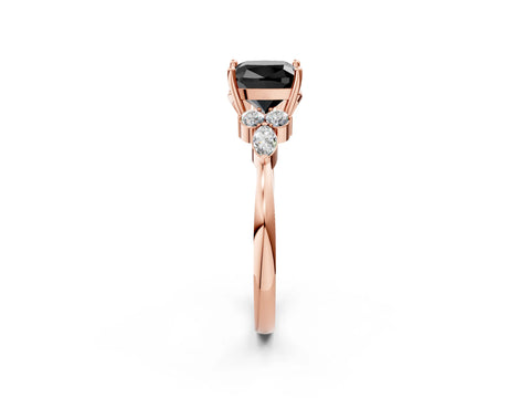 Rose gold Fancy Black Cushion Cut Brilliant Diamond Solitaire Ring with Pear Side Stones and Four-Prong Setting_5