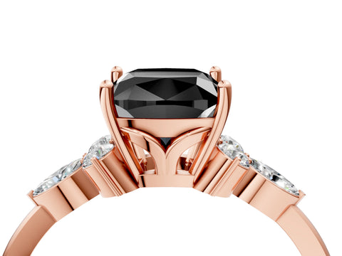 Rose gold Fancy Black Cushion Cut Brilliant Diamond Solitaire Ring with Pear Side Stones and Four-Prong Setting_7