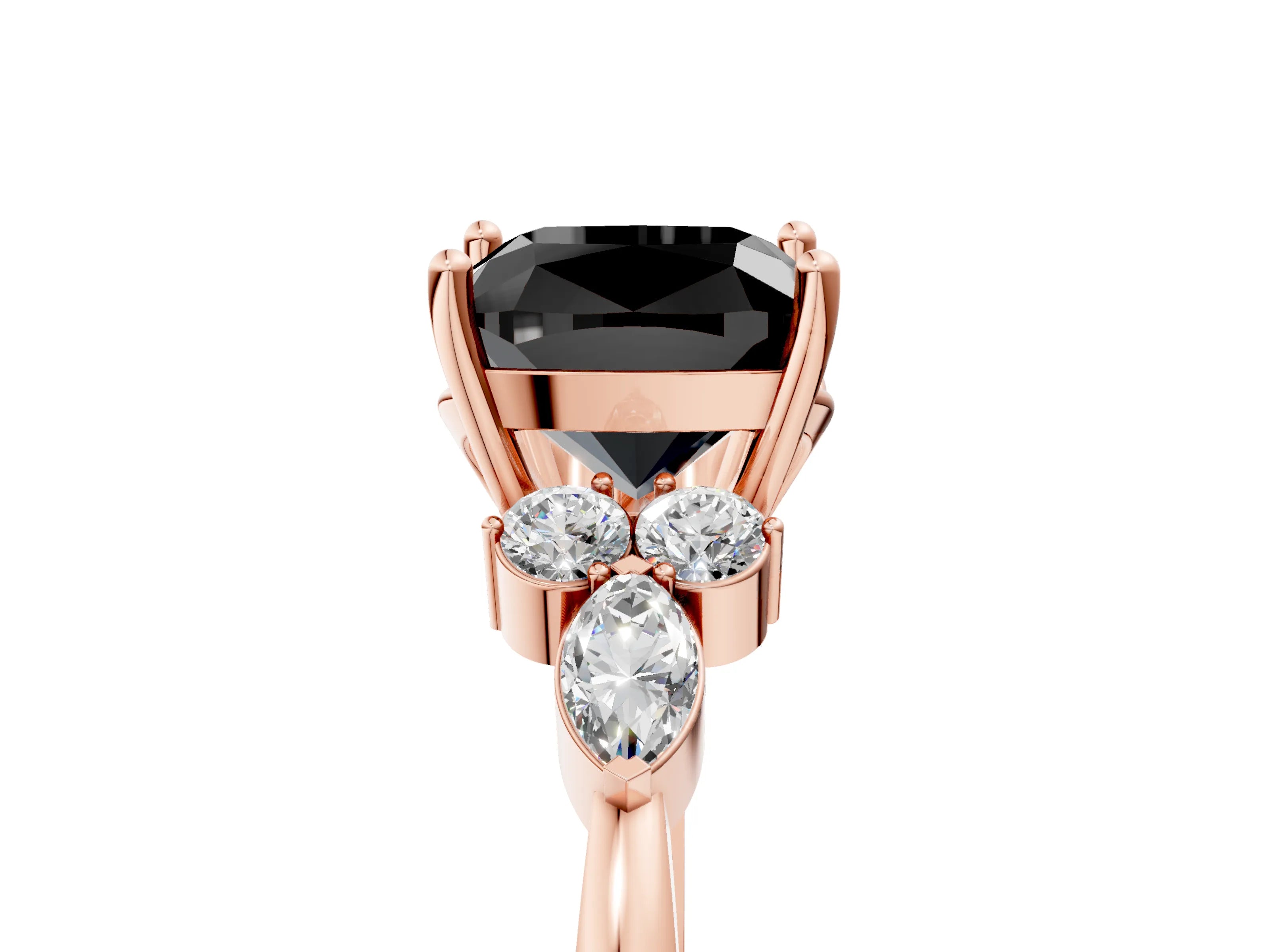 Rose gold Fancy Black Cushion Cut Brilliant Diamond Solitaire Ring with Pear Side Stones and Four-Prong Setting_8