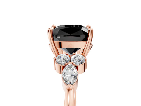 Rose gold Fancy Black Cushion Cut Brilliant Diamond Solitaire Ring with Pear Side Stones and Four-Prong Setting_8
