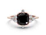 Rose gold Fancy Black Cushion Cut Brilliant Diamond with Cluster Setting on a Beaded Band and Four-Prong Setting