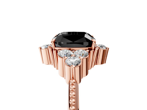 Rose gold Fancy Black Cushion Cut Brilliant Diamond with Cluster Setting on a Beaded Band and Four-Prong Setting_5
