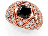 Rose gold Fancy Black Cushion Cut Brilliant Halo Pave Diamond Milgrain Ring_1