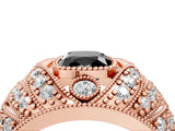 Rose gold Fancy Black Cushion Cut Brilliant Halo Pave Diamond Milgrain Ring_4