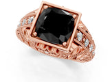 Rose gold Fancy Black Cushion Cut Brilliant Milgrain Filigree Diamond Ring with Square Prong Setting_1